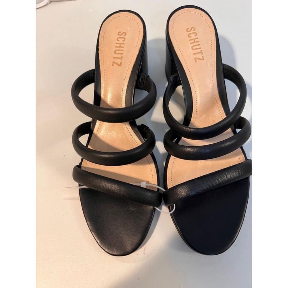 Schutz Olly Black Leather Block Heel 3 Strap Sandals Size 10.5B